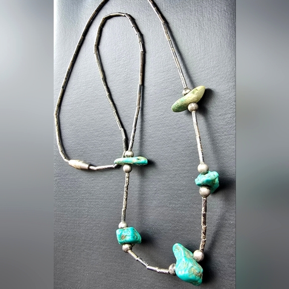 Vintage Turquoise and Silver Beaded Necklace - Picture 1 of 5